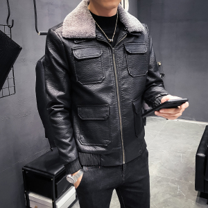 秋冬新款男士加绒PU皮衣店主风仿皮皮衣男皮外套A068-PY522图片