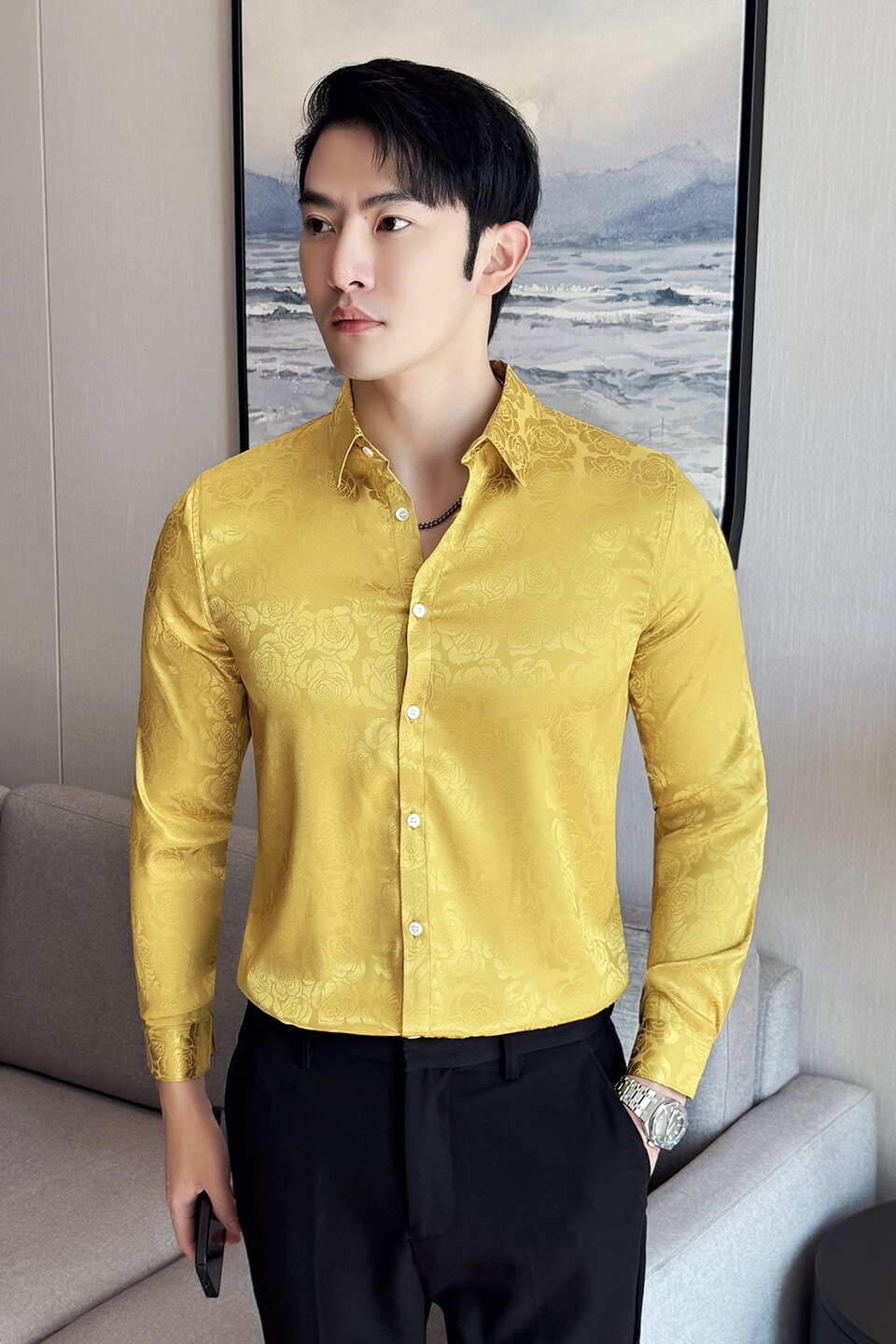 男士四季款长袖衬衫~时尚印花衬衣~潮流花衬衫XZ419-DC104-P59,男装衬衫,星座419（原A233）