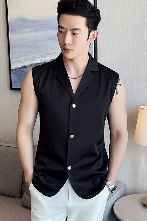 M88夏季男士无袖西装领衬衫~潮流个性翻领衬衣A233-M88-P65,男装西服套装,星座419（原A233）