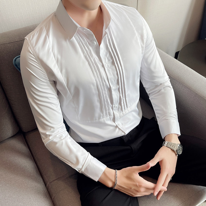 四季款男纯色长袖衬衫英伦时尚轻奢品质衬衣修身款个性款BF10图片