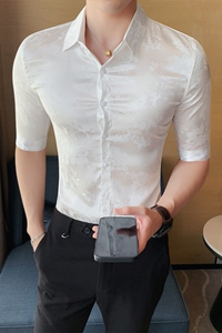 夏季新款男印花中袖衬衫五分袖衬衣韩版修身个性衬A233-BF95图片