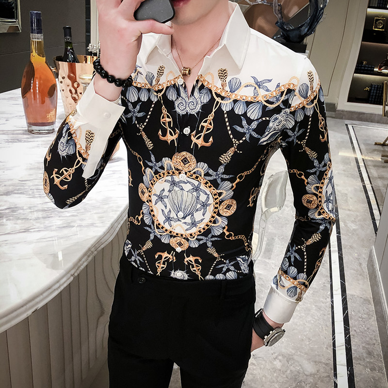 2021春男衬衫英伦男长袖上衣韩版修身数码印花衬衫A068-H534,男装衬衫,星座419（原A233）