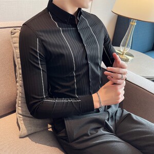 春夏男士衬衫 高级感休闲衬衣 长袖条纹衬衫男衬衣A233-M2103-P65图片
