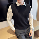 秋冬男士毛衣假两件针织毛衣打底衫撞色衬衫领翻领毛衣S1189-P119，男装T恤，星座419（原A233）