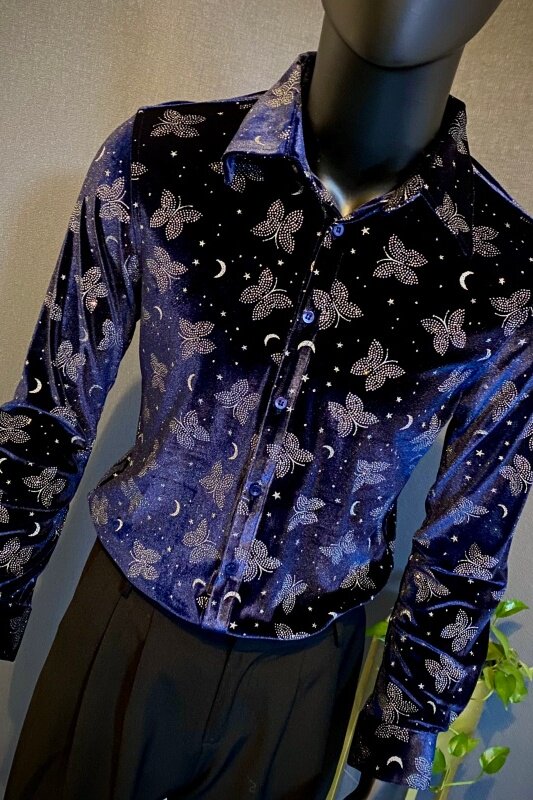春夏新款男士长袖衬衫~金丝绒长袖衬衣~印花衬衫419-H2235-P65,男装衬衫,星座419（原A233）