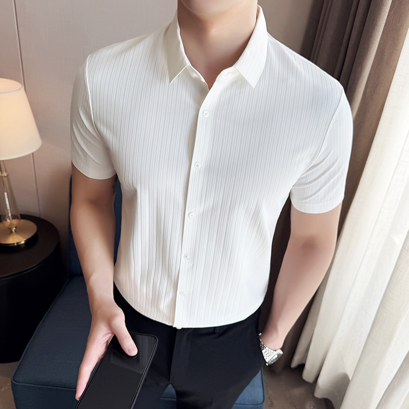 春夏男士衬衫高级感休闲衬衣短袖条纹衬衫微弹力A233-M2338-P68，男装T恤，电商A233