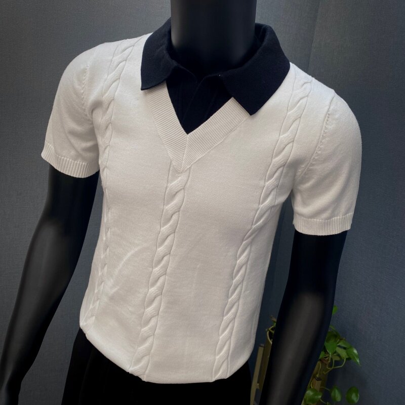 春夏新款针织衫~翻领针织T恤针织打底衫~撞色翻领针织衫G6603-P65，男装T恤，星座419（原A233）