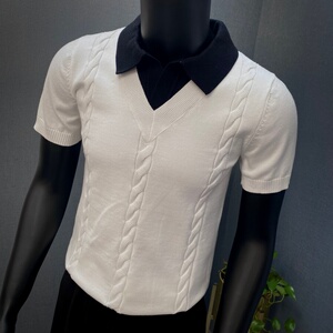 春夏新款针织衫~翻领针织T恤针织打底衫~撞色翻领针织衫G6603-P65，男装T恤，星座419（原A233）