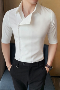 夏季新款男个性偏门襟中袖衬衫五分袖衬衣韩版修身A233-BF99图片