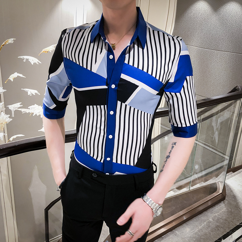 2021春夏男衬衫中袖个性衬衣青年商务衬衫潮流花衬衫时尚D577-P55，男装衬衫，星座419（原A233）