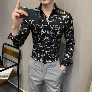 2021春装男衬衫长袖烫金衬衫男青年潮流花衬衫时尚A068-H702图片