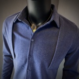 男士长袖衬衫~高级感衬衣毛呢衬衣419-DC204-P75牛仔蓝/黑色/杏色，男装衬衫，星座419（原A233）