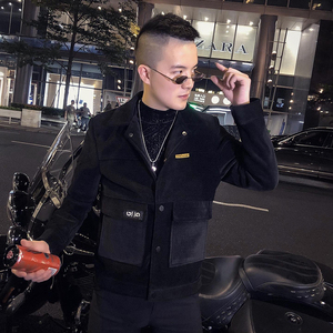 网红外套男秋冬呢料夹克男韩版短款黑色呢料夹克A068-QK808-P135图片