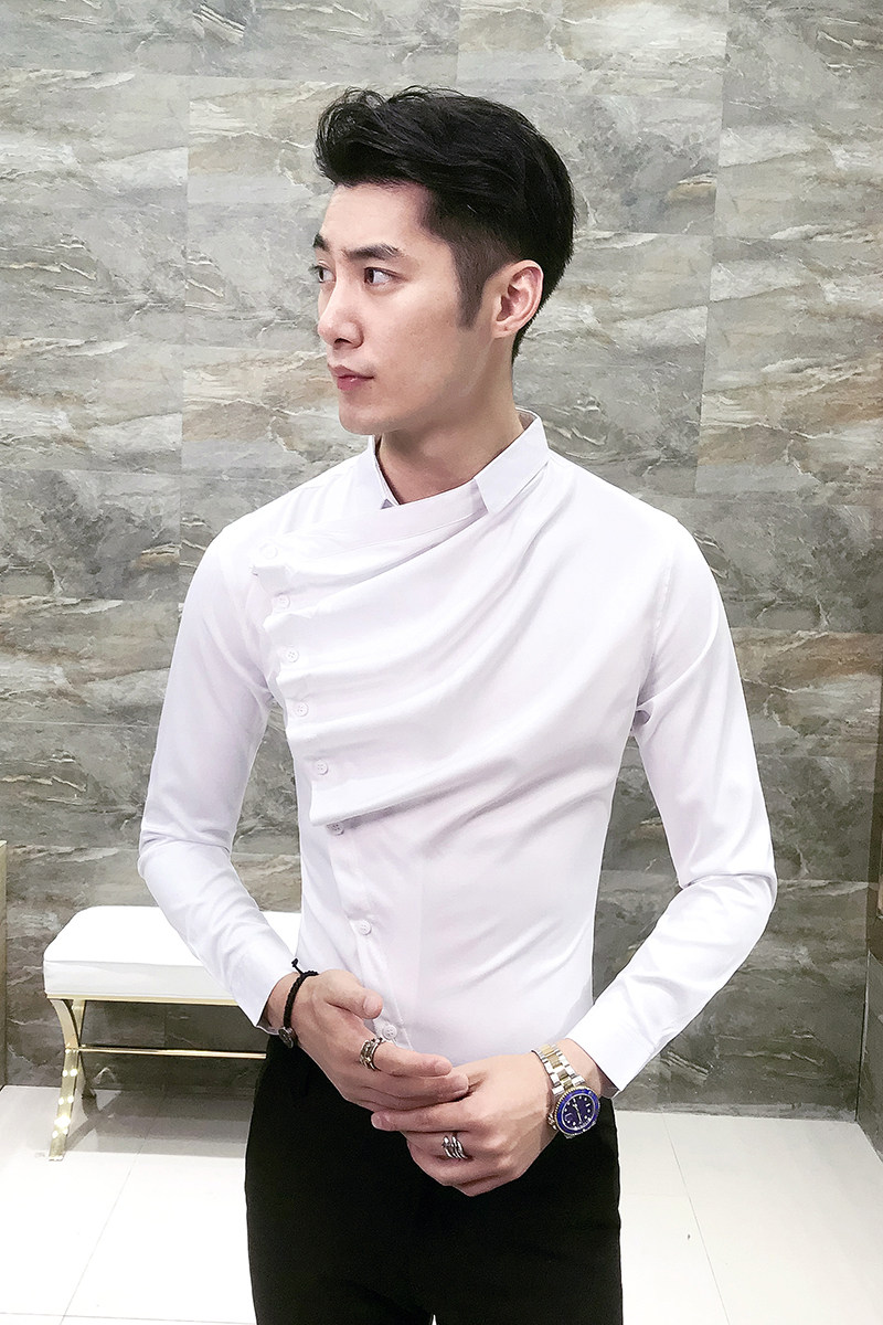 2021秋季新款长袖衬衣纯色潮流个性衬衫理发师工作服H340-特P55,男装衬衫,星座419（原A233）