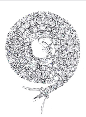 Tennis Chain 925纯银嘻哈单排网球链满锆石项链男女欧美珠宝配饰