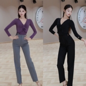 新款 拉丁摩登套装 教课练舞长袖 DRS秋季 百搭西裤 多色高级好看女