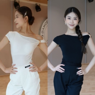 傲睨新款舞服基础款拉丁摩登教课款上衣黑白两色百搭金属扣带胸垫