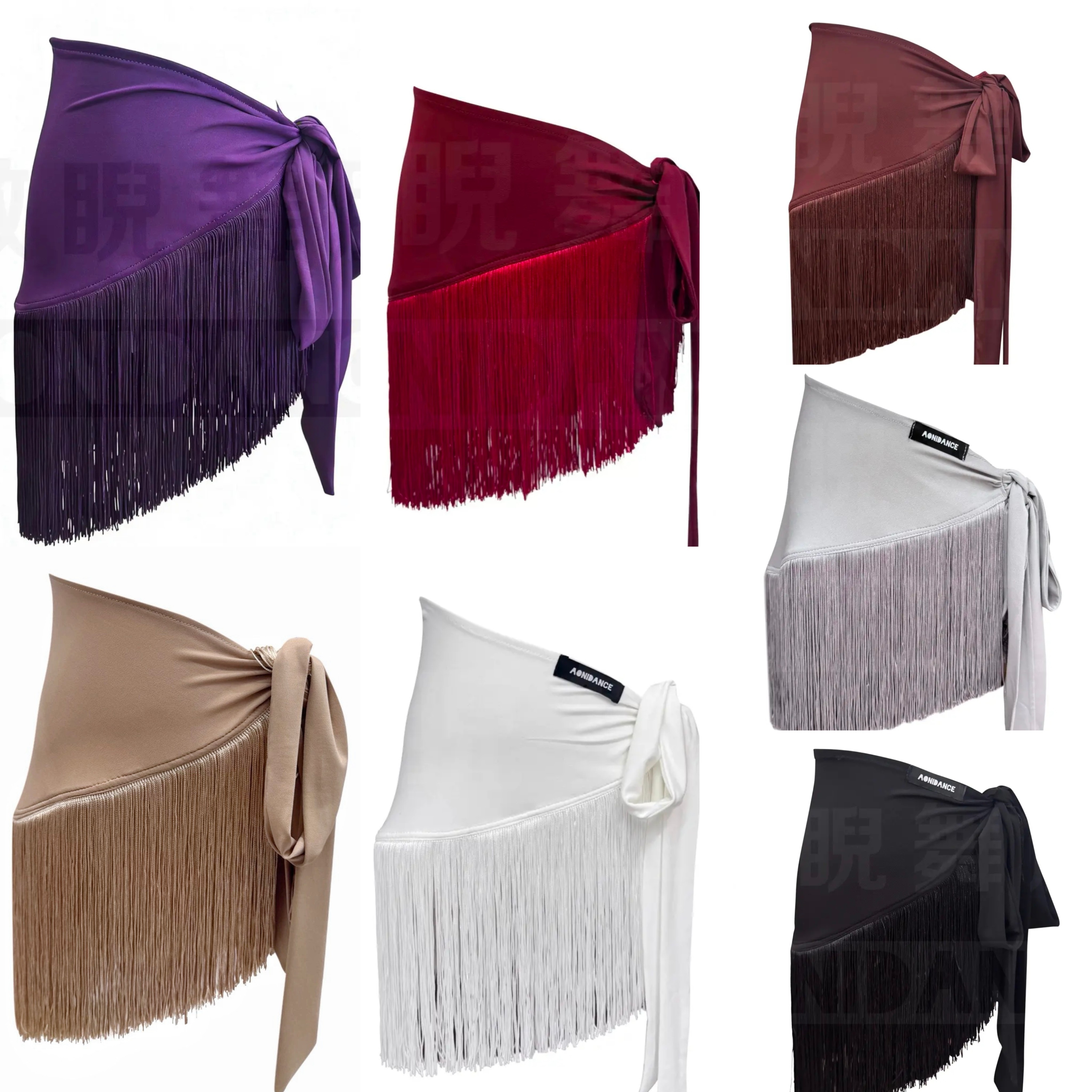 傲睨舞服新款拉丁舞一片式半身裙百搭练舞教课流苏臀巾三角巾