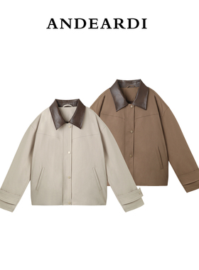 【小乐专享】ANDEARDI简约时尚复古棉衣撞色拼接pu领长袖宽松