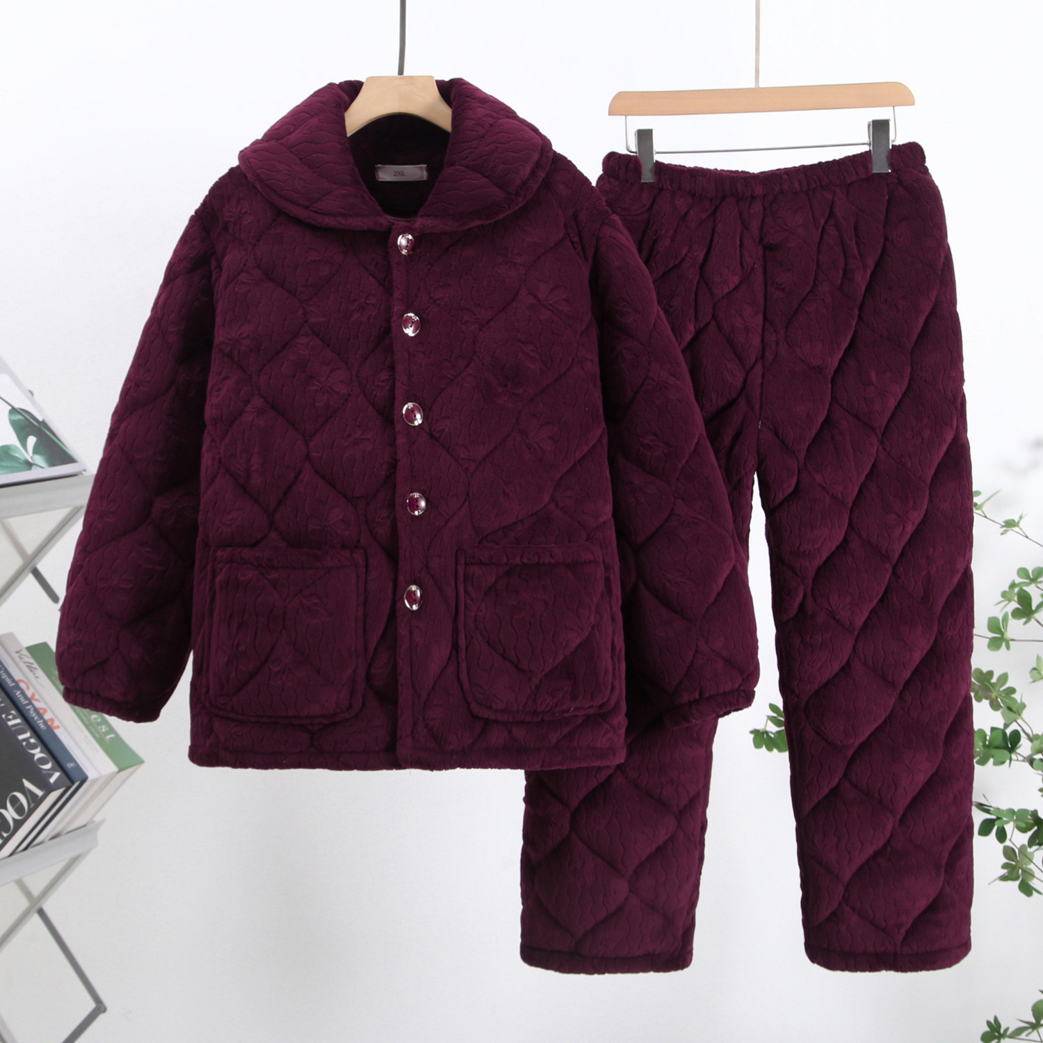 秋冬季中老年人睡衣保暖珊瑚绒三层加厚法兰绒夹棉妈妈大码家居服,女士内衣/男士内衣/家居服,睡衣/家居服套装,淘宝优惠券,粉丝福利购,淘宝优惠卷