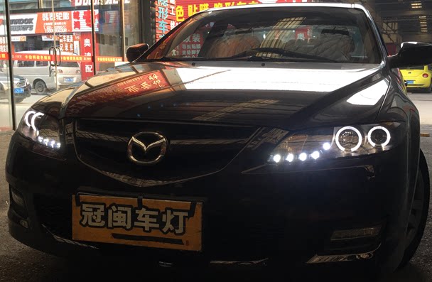 秀山sonar 马自达6m6大灯总成 改装天使眼双光透镜 老马6led泪眼