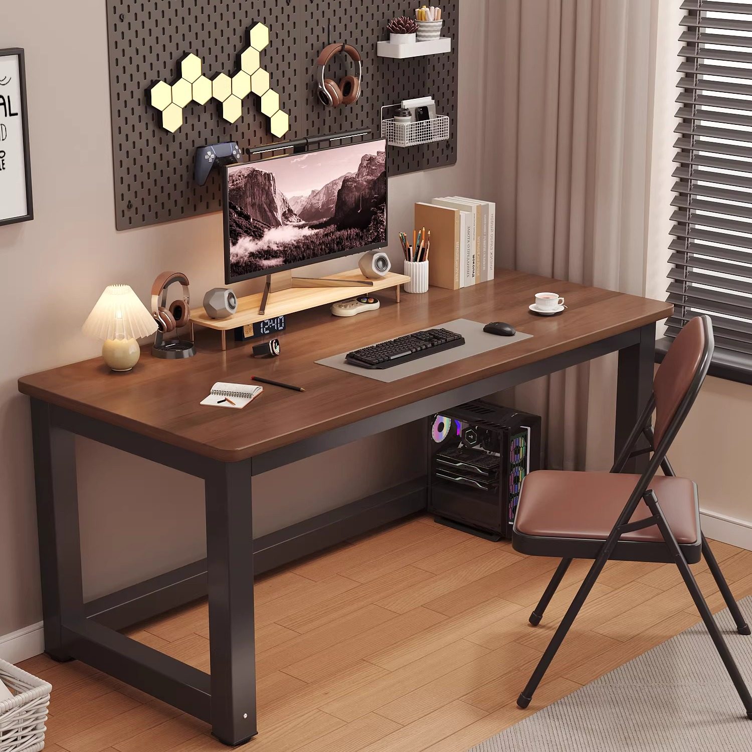 电脑桌卧室家用实木书桌写字桌电竞桌简易出租屋办公桌长方形桌子