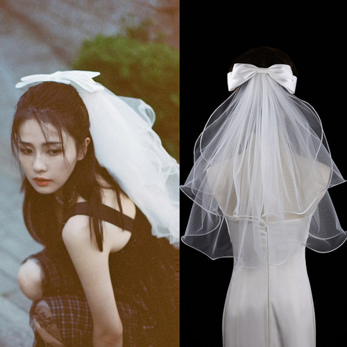 白鹿同款领证登记求婚新娘小头纱