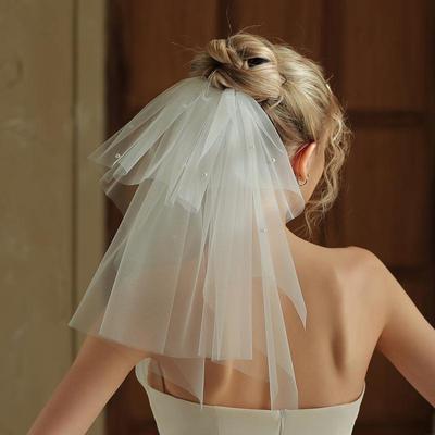 短款双层领证登记求婚新娘小头纱