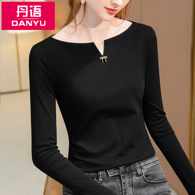 黑色春秋新款洋气丹语长袖t恤女