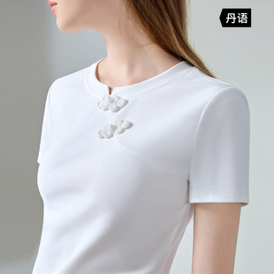 新中式斜襟盘扣上衣2025夏季新款国风短袖t恤女搭配半身裙的上衣