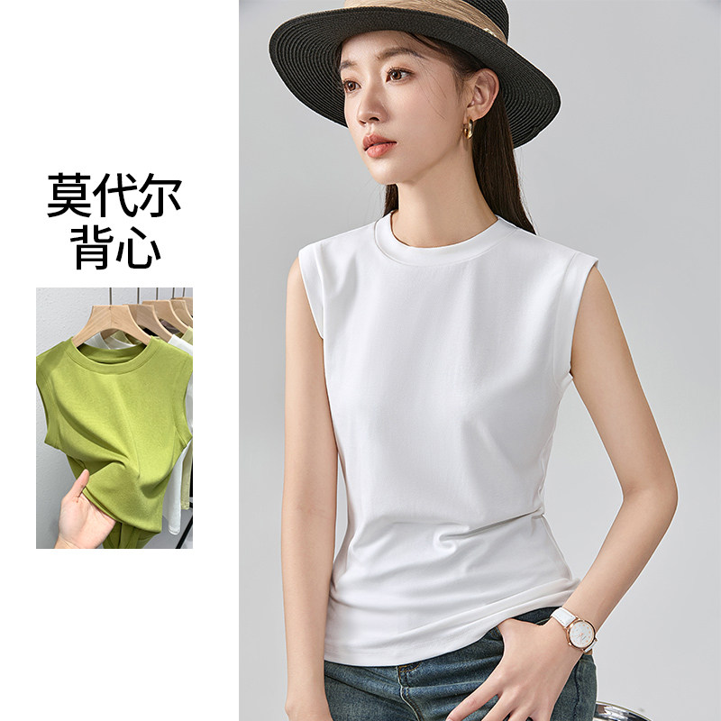 莫代尔圆领背心女无袖坎肩T恤