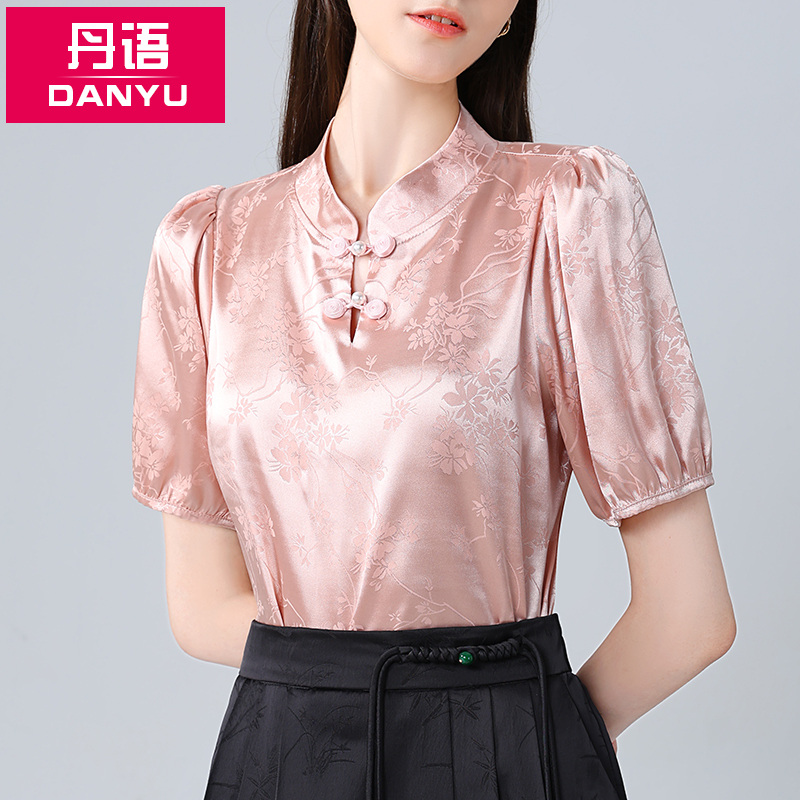 雪纺衬衫女2025新款减龄洋气夏季短袖女装短款小衫新中式国风上衣