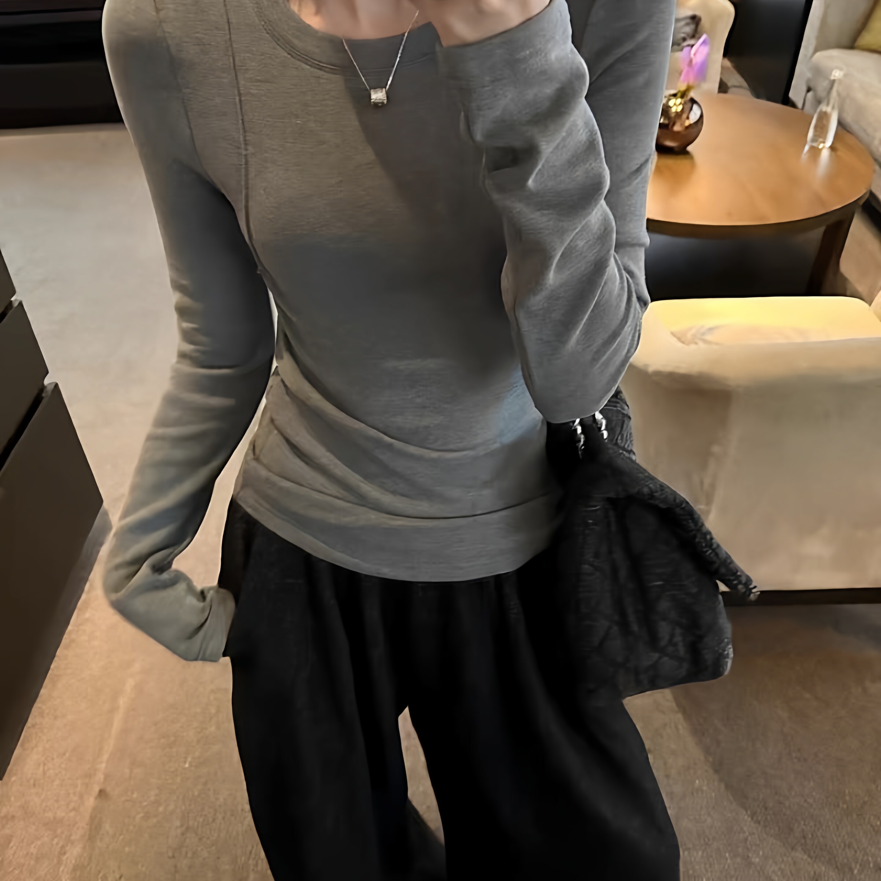 灰色圆领T恤女春夏内搭修身打底2026新款莫代尔外穿高级感上衣女