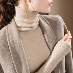 丹语高领针织衫女冬加绒加厚打底衫2025新款堆堆领一体绒内搭毛衣