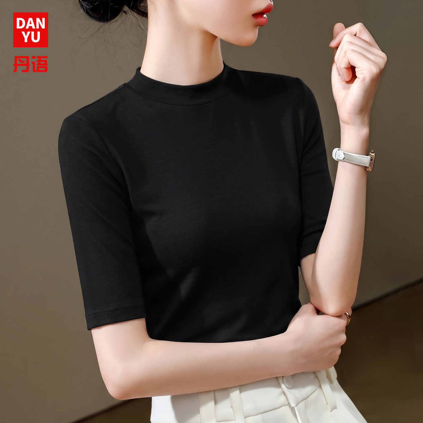 中袖t恤女士莫代尔显瘦高端上衣