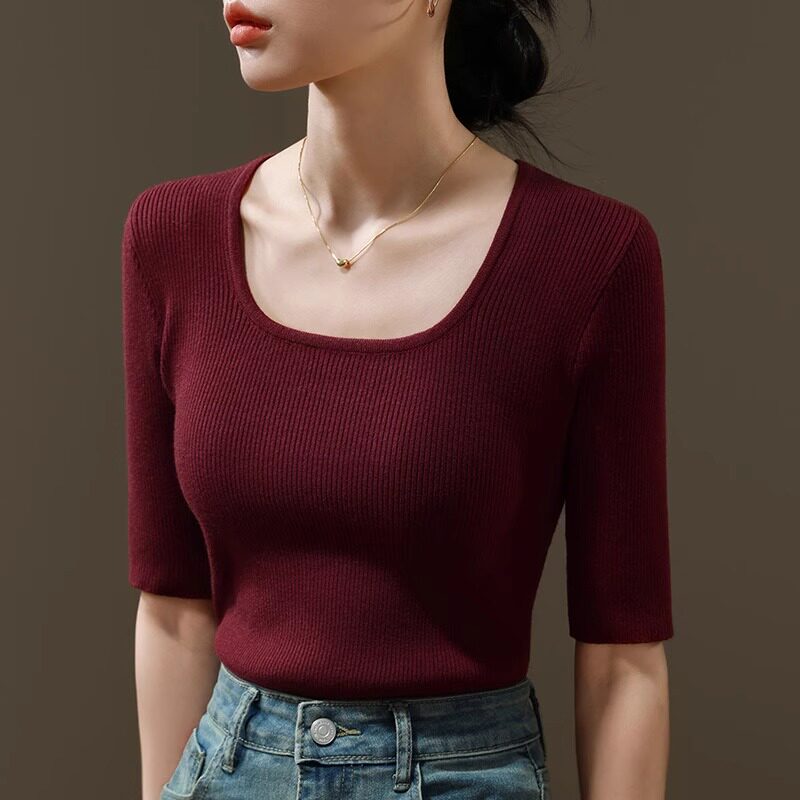 针织衫女中袖打底衫七分袖高端