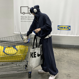 休闲宽松慵懒极简简约百搭帅气 卫裤 LOOKNFIT秋冬连帽卫衣套装 男士