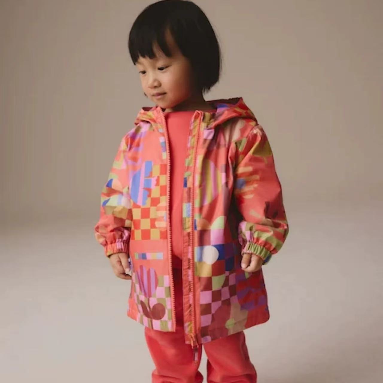 女童春秋款橘色花朵连帽外套春秋2025年儿童冲锋衣宝宝夹克衫上衣