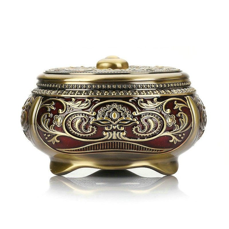 奢华欧式复古电镀青铜烟缸 创意带盖金属烟灰缸 客厅办公商务礼品