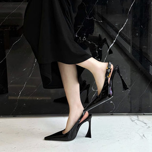 包头高跟鞋女2025年春季巴黎时装走秀小众性感浅口单鞋小方头凉鞋