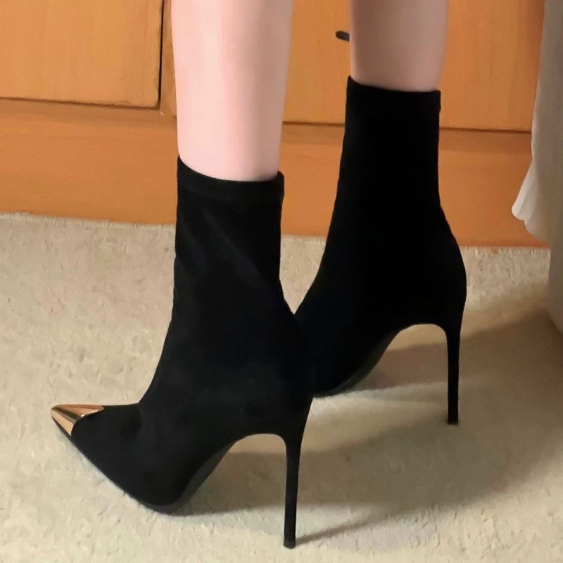 欧美2025秋冬新款尖头细跟弹力靴