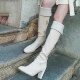 韩版 粗跟圆头气质瘦瘦靴侧拉链长靴 富家千金靴子米白高筒靴女冬季
