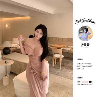 姜姜【轻柔定律】微胖大码春夏季短袖开叉显瘦收腰性感包臀连衣裙