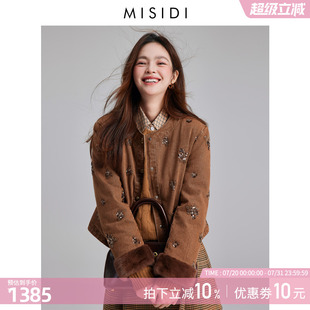 水貂皮草重工刺绣miu系牛仔外套90白鹅绒轻薄羽绒服女2024冬新款