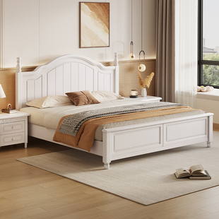 政府补贴蓝色理想北欧白色实木床现代简约奶油风1.8米主卧储物床