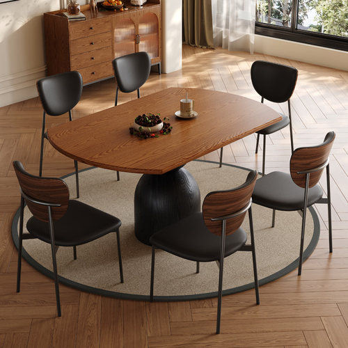 中古风陀螺实木餐桌椅组合