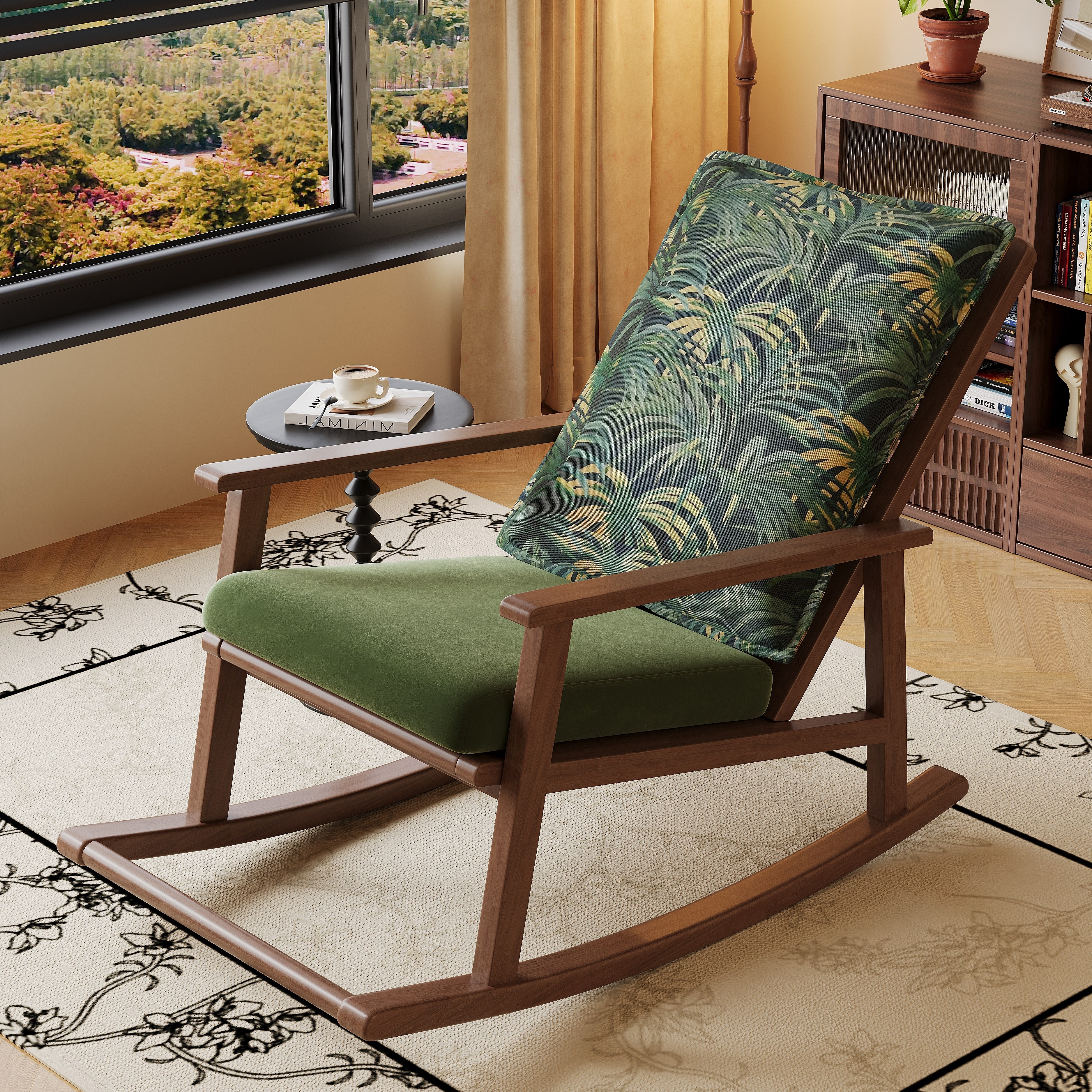 蓝色理想实木摇摇椅单人沙发椅家用客厅阳台休闲椅懒人摇摇椅子