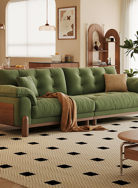 政府补贴蓝色理想原木风云朵沙发日式直排复古绿色布艺实木沙发