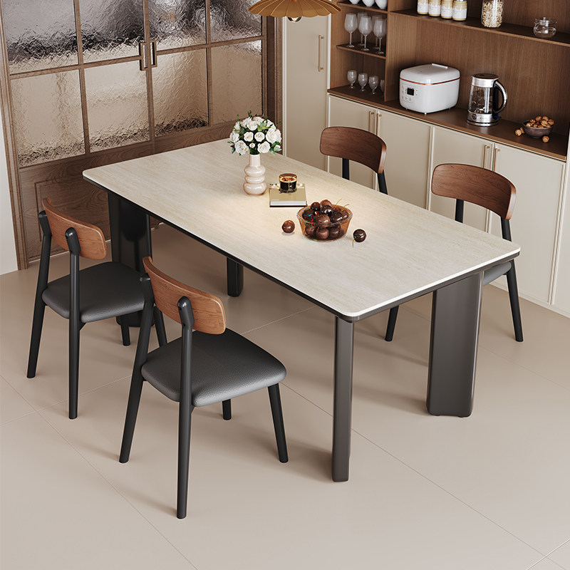 蓝色理想全实木洞石岩板餐桌椅组合家用小户型长方形奥斯塔大板桌,住宅家具,岩板餐桌,淘宝优惠券,粉丝福利购,淘宝优惠卷