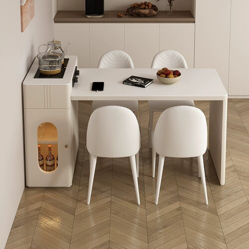 蓝色理想家用可伸缩岛台餐桌一体